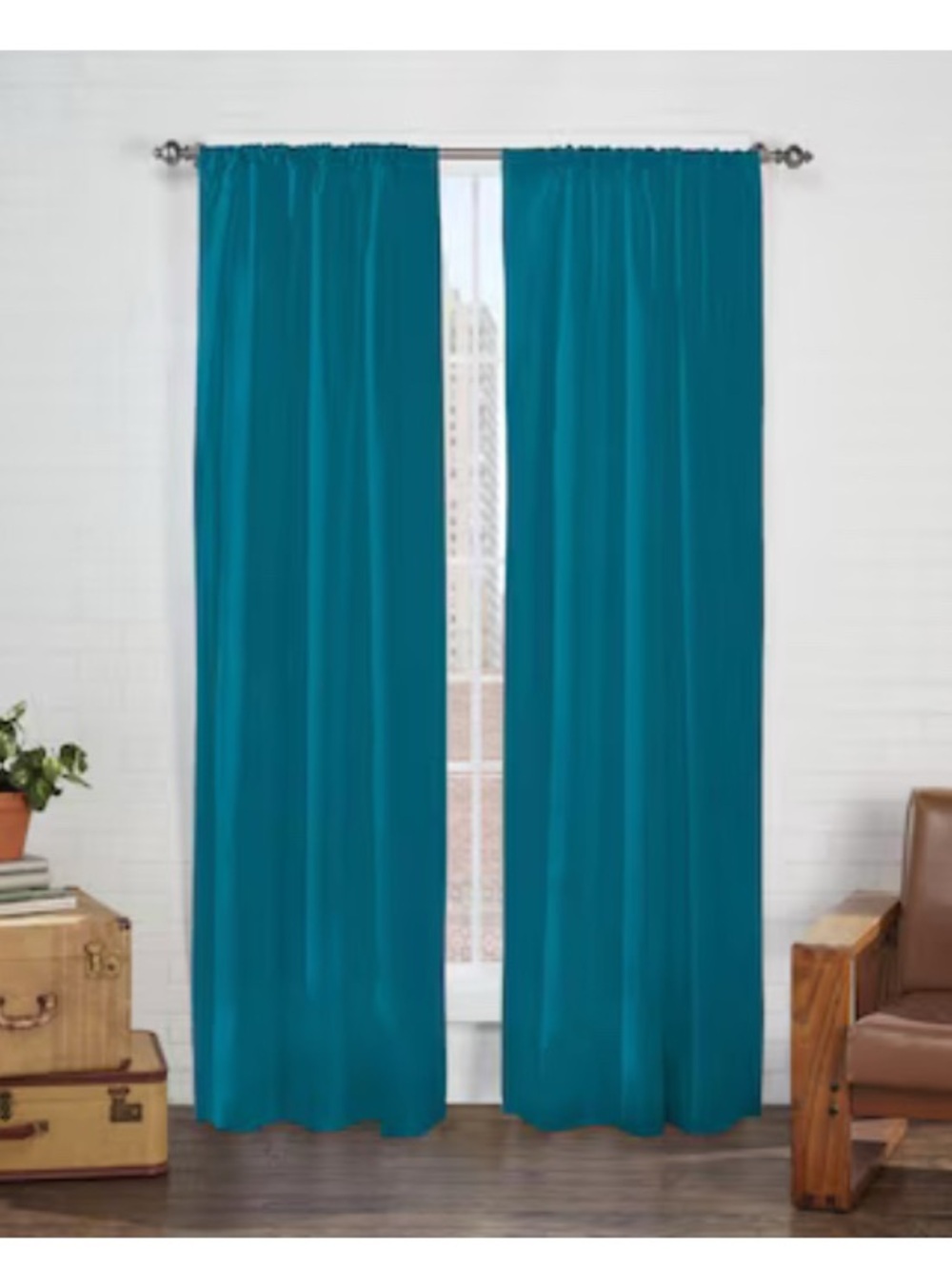 Pairs To Go Rod Pocket Window Panel Set Solid Teal 40"X 63"